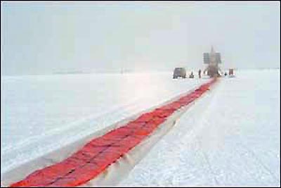 Balloon stretched out on the ice