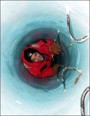 Irma climbing down the observation tube