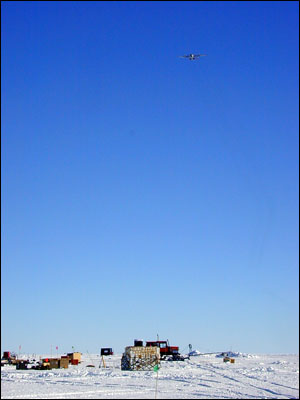 C-130 flying over Byrd Camp