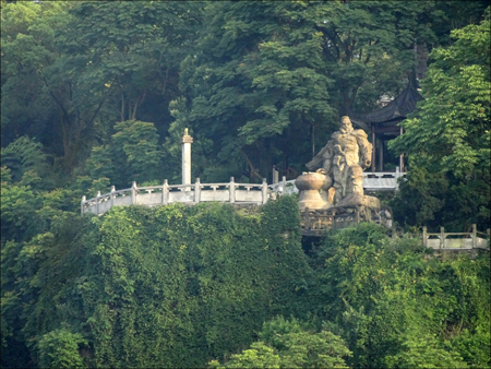 A statue of general Zhang Fei of the Shu Kingdom at the Drum Beating Terrace