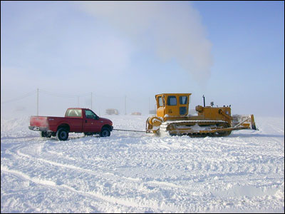 Stuck truck being pulled out