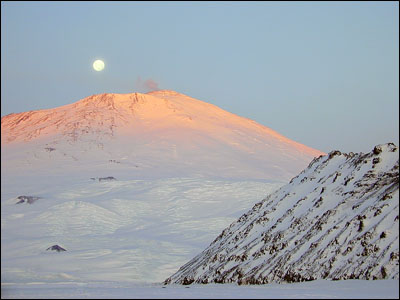 Full moon over Mt. Erebus