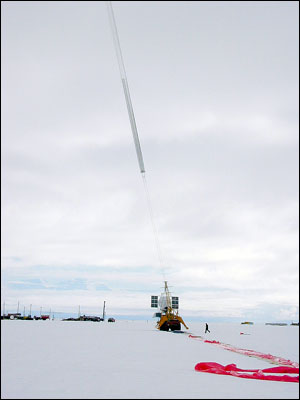 The balloon just after release and before it has picked up the payload