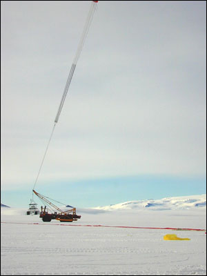 Launch vehicle trying to line up under the balloon